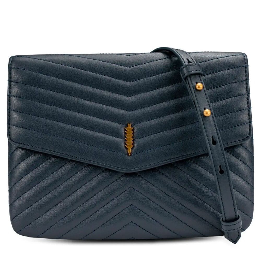 Thacker Jenna Quilted Leather Crossbody Bag- Navy